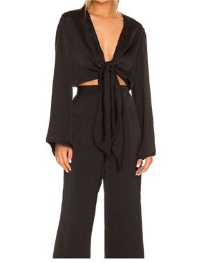 SNDYS x Revolve Pluto Jumpsuit Black NWT Size 6 Wide Leg Chic Evening Outfit